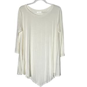 Frumos Tunic Women's Size 1X Ivory 3/4 Sleeve Swing High-Low Hemline
